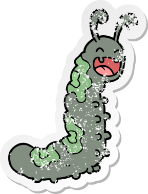 Bir insan tarafından çizilmiş komik bir tırtılın sıkıntılı çıkartması.