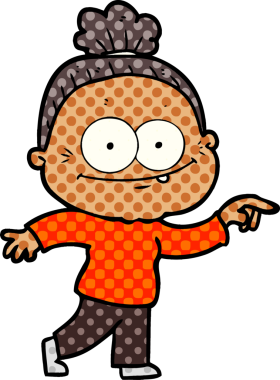 Bir insan tarafından çizilmiş mutlu yaşlı kadın çizgi filmi.