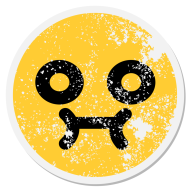 Bir insan tarafından çizilmiş boş gözlere bakan dairesel bir çıkartma.