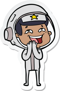 Bir insan tarafından çizilmiş, gülen astronotun çıkartması.