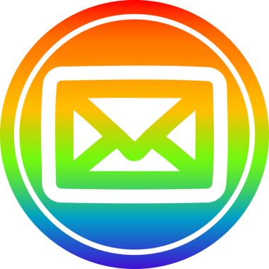 bir insan tarafından çizilmiş gökkuşağı gradyanı olan zarf harfli dairesel simge