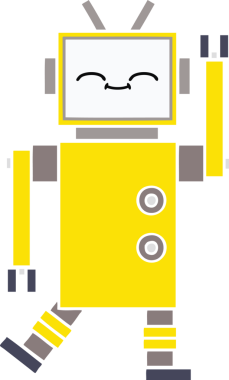 Bir insan tarafından çizilmiş düz renkli bir robot karikatürü