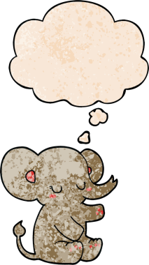 Bir insan tarafından çizilmiş grunge desenli düşünce baloncuklu çizgi film fili.