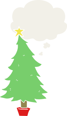 Düşünce baloncuğu insan tarafından çizilmiş bir karikatür noel ağacı.