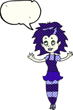 Bir insan tarafından çizilmiş serbest çizilmiş çizgi roman konuşma balonu vampir kız.