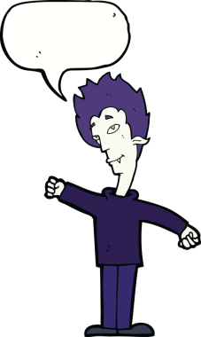 Bir insan tarafından çizilmiş konuşma balonu olan bir vampir adam.