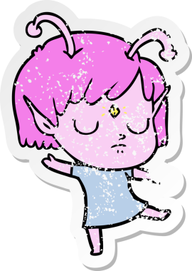 Bir insan tarafından çizilmiş uzaylı bir kızın sıkıntılı çıkartması.