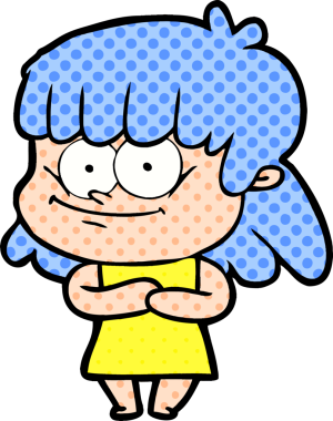 Bir insan tarafından çizilmiş gülümseyen bir kadın.