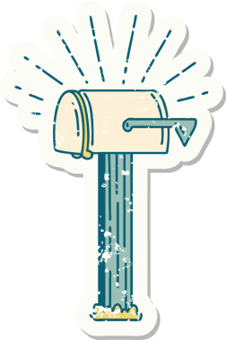 Bir insan tarafından çizilmiş eski dövme stili kapalı posta kutusu etiketi.