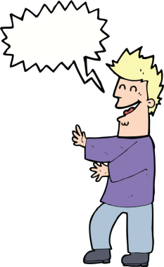 Bir insan tarafından çizilmiş konuşma balonlu gülen adam.