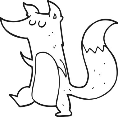 Bir insan tarafından çizilmiş siyah beyaz çizgi film küçük kurt.