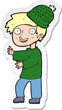 Bir insan tarafından çizilmiş kış şapkası takan bir karikatür adamın çıkartması.