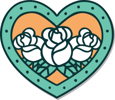 Geleneksel kalp stili dövme çıkartması ve bir insan tarafından çizilmiş çiçekler.