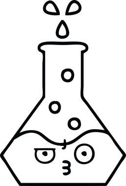 Bir insan tarafından çizilmiş bir bilim şişesinin çizgi çizimi.