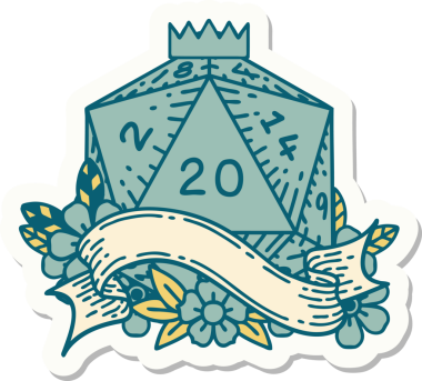 Bir insan tarafından çizilmiş 20 D20 zarının çıkartması.