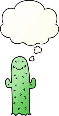 Düşünce baloncuğu olan kaktüslü çizgi film bir insan tarafından çizilmiş.