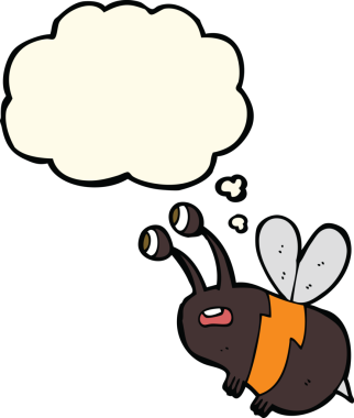 Bir insan tarafından çizilmiş düşünce balonlu karikatür korkmuş arı.