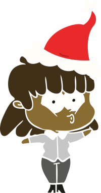 Bir insan tarafından çizilmiş Noel Baba şapkası giyen, ıslık çalan bir kızın düz renkli çizimi.