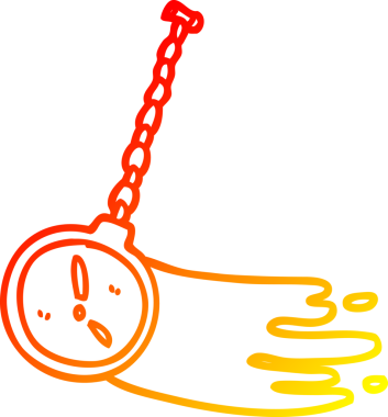 Bir insan tarafından çizilmiş, sallanan altın saatin sıcak çizgi çizgisi.