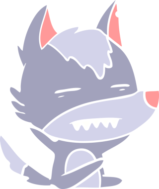 Düz renkli çizgi film kurt bir insan tarafından çizilmiş dişleri gösteriyor.