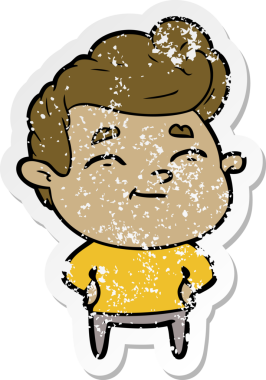 Bir insan tarafından çizilmiş mutlu bir çizgi film karakterinin sıkıntılı çıkartması.