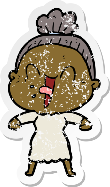 Bir insan tarafından çizilmiş mutlu, yaşlı bir kadının sıkıntılı çıkartması.