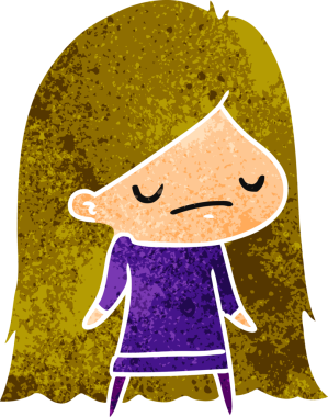 Bir insan tarafından çizilmiş sevimli bir kawai kızının eski çizgi film çizimi.