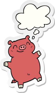 Düşünce baloncuklu çizgi film domuzu insan tarafından çizilmiş bir çıkartma.