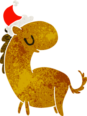 Bir insan tarafından çizilmiş Kawaii atının Noel karikatürü.