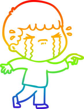 Gökkuşağı gradyan çizimi bir insan tarafından çizilmiş ağlayan bir karikatür adamı çiziyor.