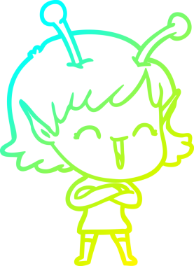 Bir insan tarafından çizilmiş mutlu uzaylı kız çizgi filmi.