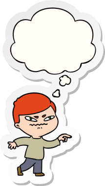 Karikatür kızgın adam düşünce balonunu insan tarafından çizilmiş bir çıkartma olarak gösteriyor.