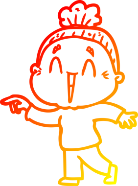 Bir insan tarafından çizilmiş mutlu, yaşlı bir kadının sıcak çizgi çizimi.