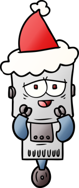 Bir insan tarafından çizilmiş Noel Baba şapkası takan bir robotun gradyan çizimi.