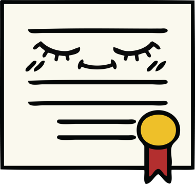 Mezuniyet diplomasının bir insan tarafından çizilmiş şirin bir karikatürü.