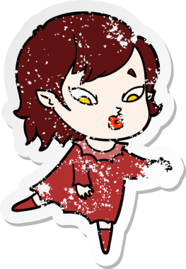 Bir insan tarafından çizilmiş şirin bir vampir kızın sıkıntılı çıkartması.