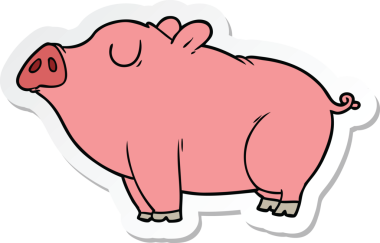 Bir insan tarafından çizilmiş bir domuzun çıkartması.