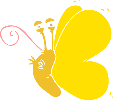 Bir insan tarafından çizilmiş komik düz renkli çizgi film kelebeği.