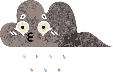 Bir insan tarafından çizilmiş fırtına yağmuru bulutunun retro çizim tarzı karikatürü