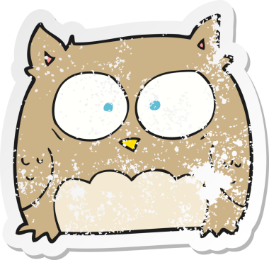 Bir insan tarafından çizilmiş bir baykuşun gerilmiş çıkartması.