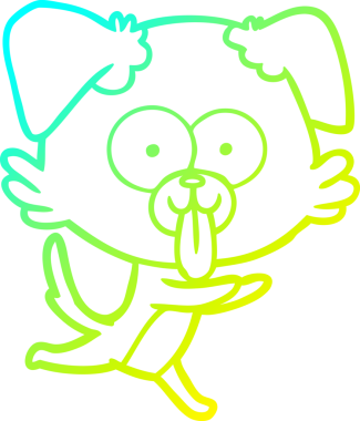 Bir insan tarafından çizilmiş dilli, koşan bir köpeğin soğuk gradyan çizimi.