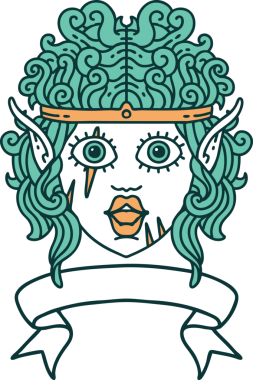 Retro Dövme Tarzı Elf Barbar karakter yüzü Bir insan tarafından çizilmiş pankartıyla