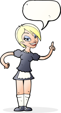 Çizgi film garsonu bir insan tarafından çizilmiş konuşma balonuyla sipariş alıyor.