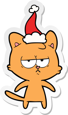 Bir insan tarafından çizilmiş Noel Baba şapkası takan bir kedinin çizilmiş el yazısı.