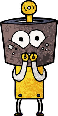 Mutlu çizgi film robotu bir insan tarafından gergin bir şekilde çizilmiş.