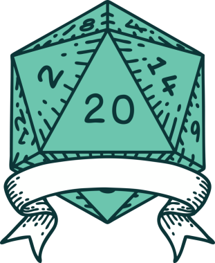 Retro Dövme Biçimi Doğal 20 kritik vuruş D20 zar bir insan tarafından çizildi