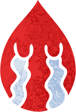 Retro illüstrasyon tarzı tuhaf bir çizgi film. Bir insan tarafından çizilmiş duygusal kan damlası.