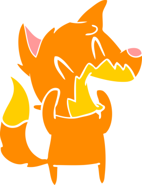 Bir insan tarafından çizilmiş gülen tilki düz renkli çizgi film.