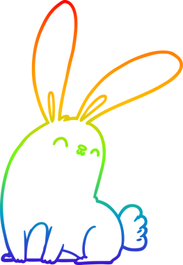 Gökkuşağı gradyan çizgisi. Bir insan tarafından çizilmiş şirin bir tavşan çizimi.