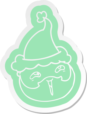 Garip bir karikatür çıkartması. Sakallı, Noel Baba şapkası takan bir erkek. Bir insan çizmiş.